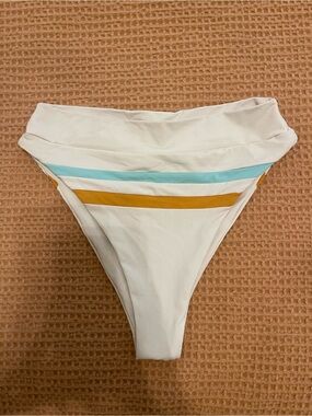 L*Space Wilson Bitsy Cut Bikini Bottom with Blue and Mustard Stripes